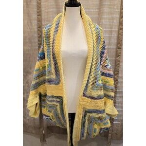 Handmade Crochet Cardigan Womens Large Boho Cozy Chunky Sweater Multicolor